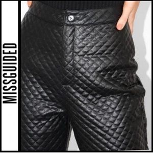 EUC Missguided Black Quilted Faux Leather Pants Size 2 Button/Zip closure